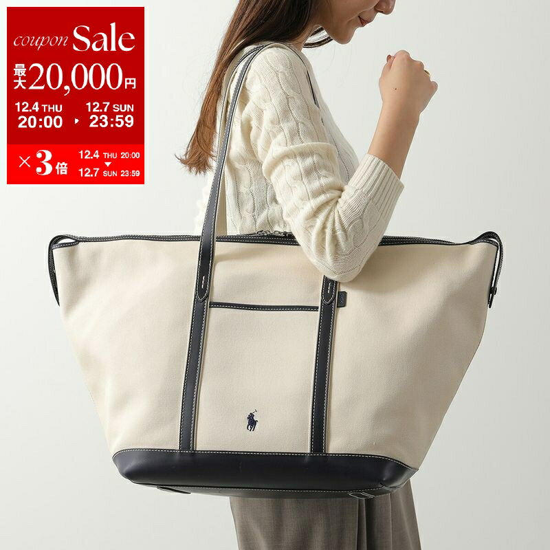 【最大2万円OFFクーポン対象・12/4-20時～】Polo Ralph Lauren ポロラルフローレン トートバッグ 428973072 レディース コットン キャンバス レザー ポニー刺繍 鞄 002/ECRU-NAVY【dc_kikaku】