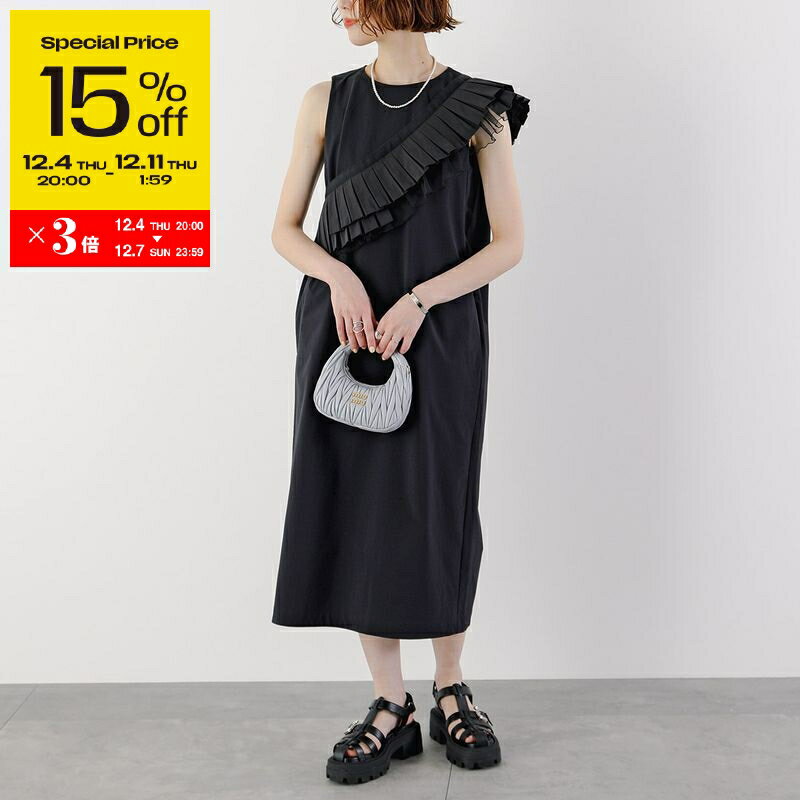 【スーパーSALE15％OFF・12/4-20時〜】MARILYN MOON マリリンムーン ワンピース 4way raffle pleats stretch taffta dress 4252-187 レディース プリーツ オフショル ノースリーブ ドレス 19.BLACK【ss_fifte】