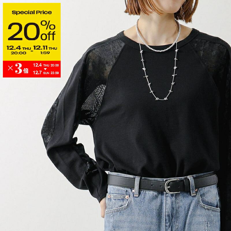 【スーパーSALE20％OFF・12/4-20時〜】Munich ミューニック 長袖 カットソー MN252U17 レディース メッシュ ベロア ジャージー ラグラン プルオーバー シースルー シアー クルーネック blk【ss_twen】