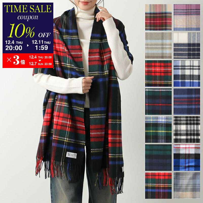 【10％OFFクーポン対象・12/4-20時～】JOHNSTONS OF ELGIN ジョンストンズ マフラー WA56 レディース カシミヤ 大判 ストール チェック柄 wa000056 カラー20色【cp_ten】