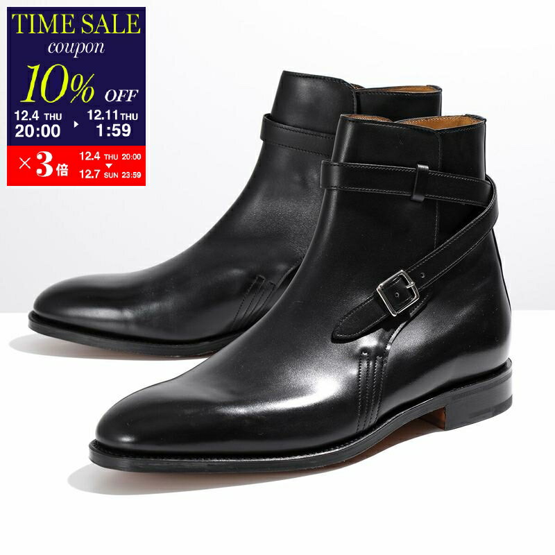 【10％OFFクーポン対象・12/4-20時～】JOHN LOBB ジョンロブ ジョッパーブーツ ABBOT アボット 400041L CALF H/W メンズ レザー クロスストラップ アーモンドトゥ ワイズE 革靴 BLACK【cp_ten】