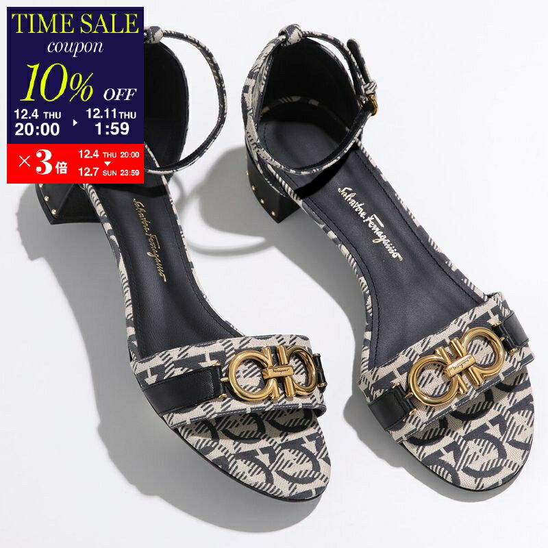 【10％OFFクーポン対象・12/4-20時～】FERRAGAMO フェラガモ サンダル COMO 30 T 704764 レディース ガンチーニ ジャガード ロゴ アンクルストラップ ワイズD シューズ 靴 BEIGE/NERO/【cp_ten】