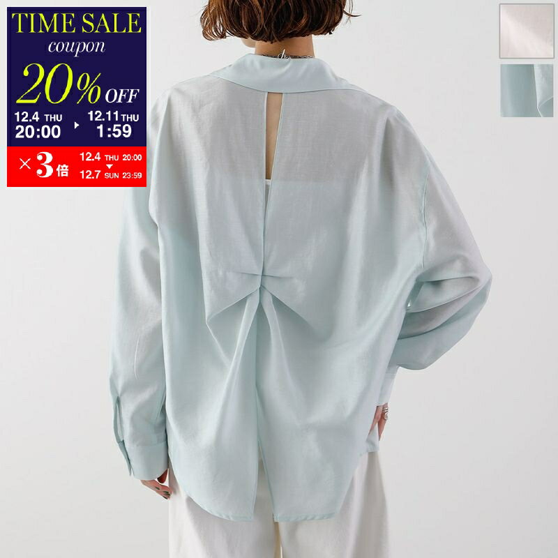 【20％OFFクーポン対象・12/4-20時～】HERENCIA ヘレンチア 長袖シャツ Back-opening tuck shirt H425140 レディース レギュラーカラー バックオープン シアー シースルー カラー2色【cp_twen】