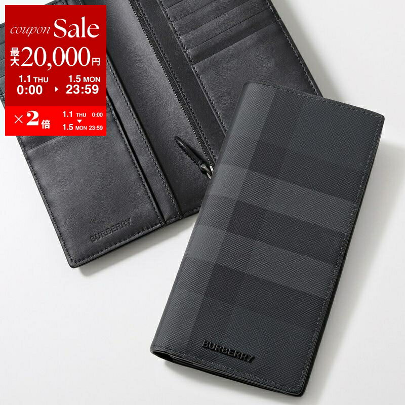 【新春SALE・最大2万円OFFクーポン1/1～5限定】BURBERRY バーバリー 二つ折り長財布 MS CAVENDISH BRT 8070199 メンズ 小銭入れあり ロンドンチェック ロゴ A1208/CHARCOAL