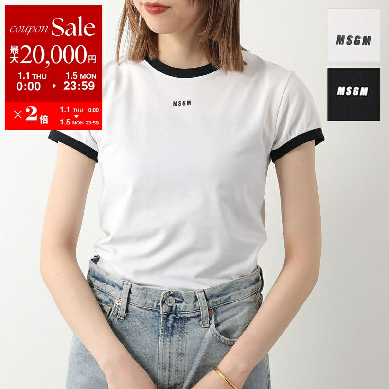 【新春SALE・最大2万円OFFクーポン1/1～5限定】MSGM エムエスジーエム Tシャツ 3641MDM110 レディース 半袖 カットソー ちびロゴT クルーネック ストレッチ カラー2色