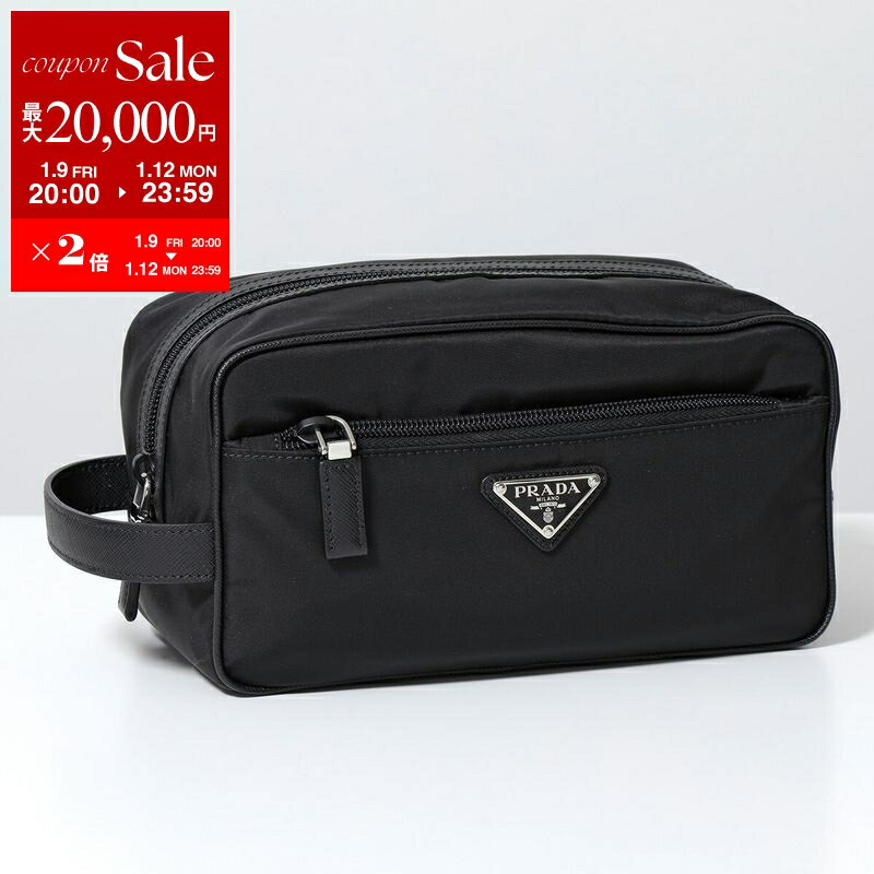 【最大2万円OFFクーポン対象・1/9-20時～】PRADA プラダ クラッチバッグ 2NA819 2DMH メンズ レディース Re-Nylon リナイロン セカンドバッグ トラベルポーチ トライアングルロゴ ハンドル付き 鞄 F0002/NERO