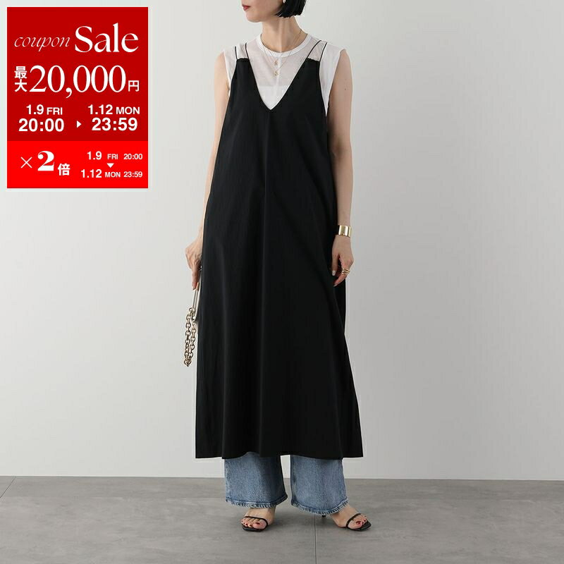 【最大2万円OFFクーポン対象・1/9-20時～】IHATOV イーハトーブ ワンピース cotton skinny strap dress IH01-24SS-64309 レディース コットン ロング丈 Vネック ノースリーブ BLACK