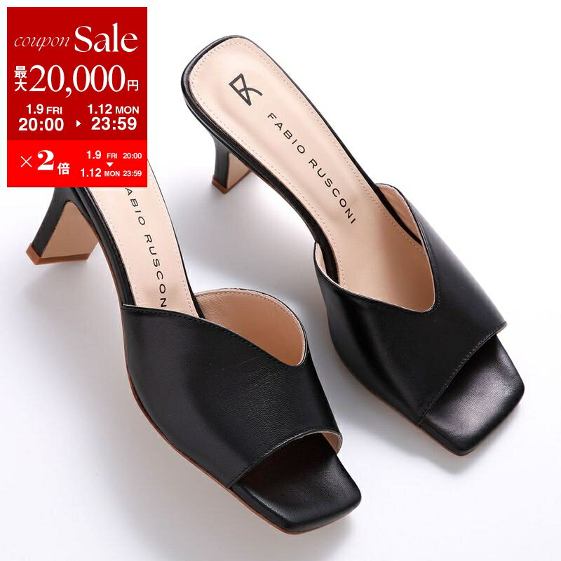 【最大2万円OFFクーポン対象・1/12-23時59迄】FABIO RUSCONI ファビオルスコーニ サンダル E-2508 NAPPA レディース 4.5cm ヒール レザー スクエアトゥ シューズ 靴 NERO
