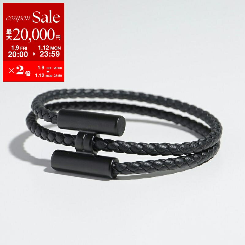 【最大2万円OFFクーポン対象・1/9-20時～】HERMES エルメス ブレスレット Tournis Tresse トゥルニトレッセ 077300FI レディース スイフト レザー ダブルコード Hロゴメタル ブラック×ブラック