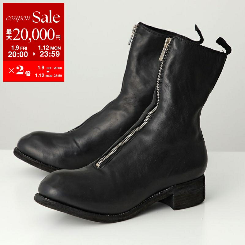 【最大2万円OFFクーポン対象・1/12-23時59迄】GUIDI グイディ フロントジップブーツ PL2 メンズ ホースレザー フルグレイン ハーフブーツ ミドル Vibram ビブラムソール シューズ 靴 BLKT