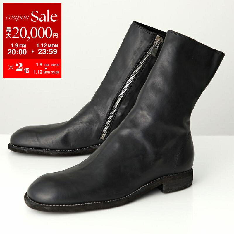 【最大2万円OFFクーポン対象・1/12-23時59迄】GUIDI グイディ サイドジップブーツ 698 メンズ ホースレザー フルグレイン ハーフブーツ ミドル Vibram ビブラムソール シューズ 靴 BLKT