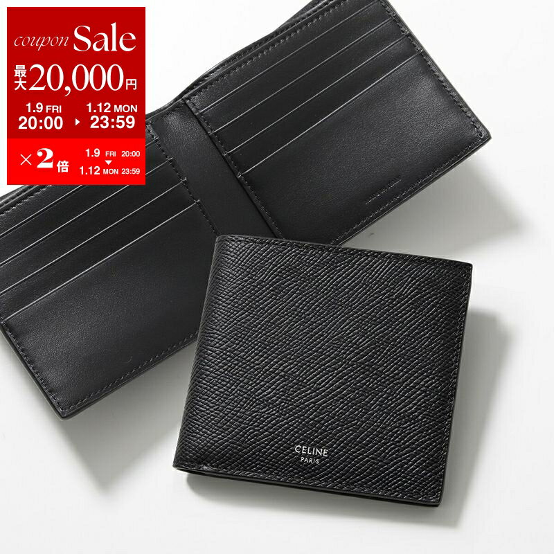 【最大2万円OFFクーポン対象・1/9-20時～】CELINE セリーヌ 二つ折り財布 Bi fold バイフォールド 10B653BEN.38SI メンズ 小銭入れなし レザー ミニ財布 Black