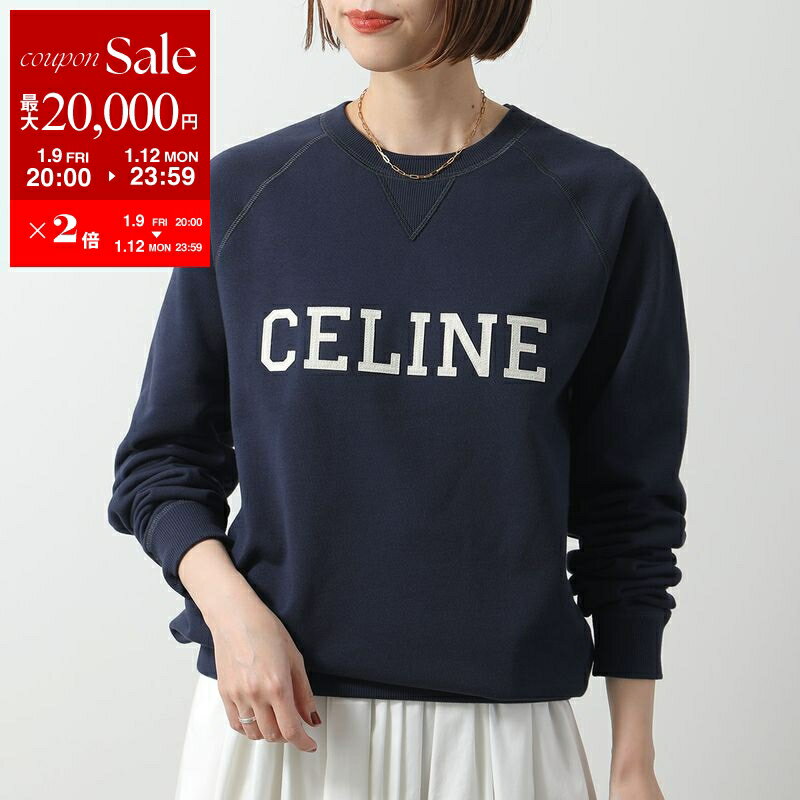 【最大2万円OFFクーポン対象・1/9-20時～】CELINE セリーヌ スウェット RY07D670Q.CBE3 レディース トレーナー ロゴ クルーネック ルーズフィット コットン ラグランスリーブ ネイビー
