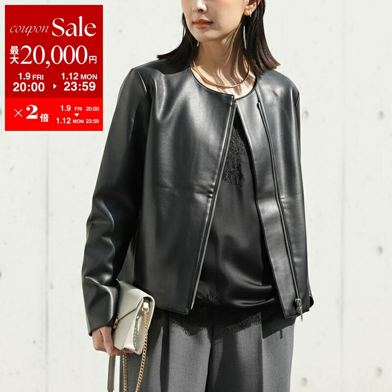 【最大2万円OFFクーポン対象・1/12-23時59迄】MARILYN MOON マリリンムーン ジャケット 4254-197 レディース フェイクレザー ブルゾン ノーカラー ショート丈 19/BLACK