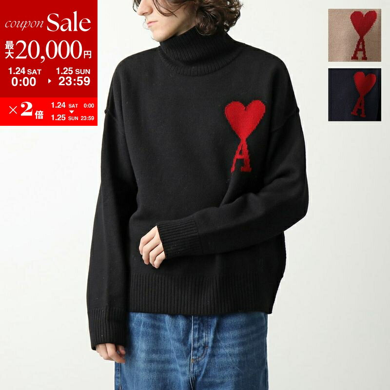 【最大2万円OFFクーポン対象・1/24～25限定】ami paris アミパリス セーター BFUKS406.018 メンズ ニット 長袖 ウール ハートロゴ タートルネック カラー3色