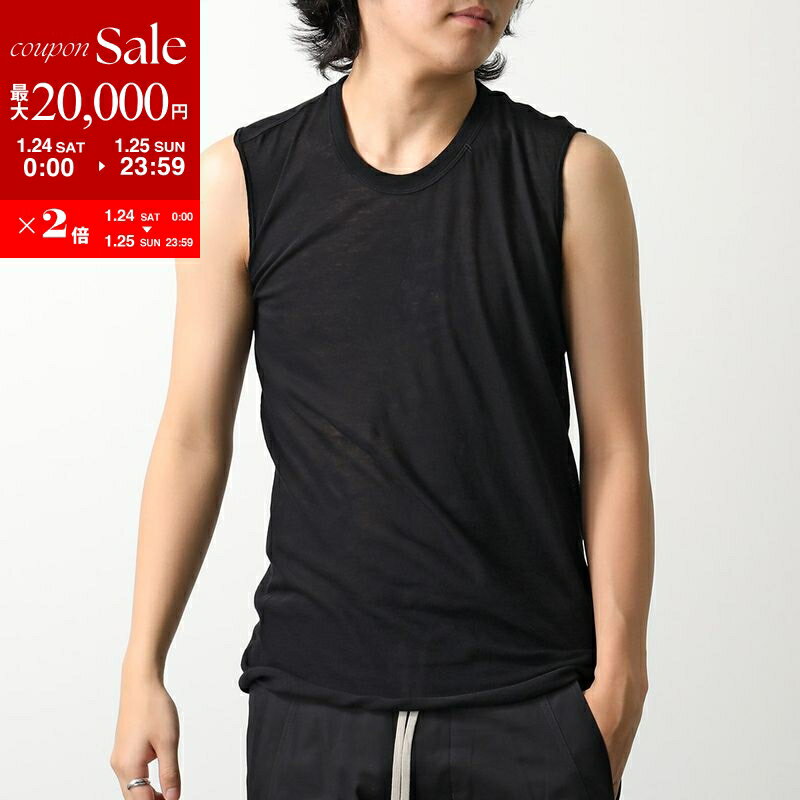 【最大2万円OFFクーポン対象・1/24～25限定】Rick Owens リックオウエンス ノースリーブ BASIC SL T ベーシック RU01E5151 UC メンズ セミシアー コットン クルーネック トップス カットオフ 09/BLACK