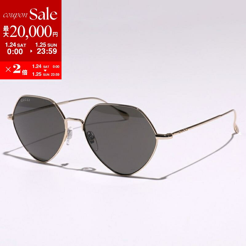【最大2万円OFFクーポン対象・1/24～25限定】GUCCI グッチ サングラス GG1182S レディース ポリゴン型 メタルフレーム 細フレーム クリングスタイプ ロゴ アイウェア 001/GOLD-GOLD-GREY