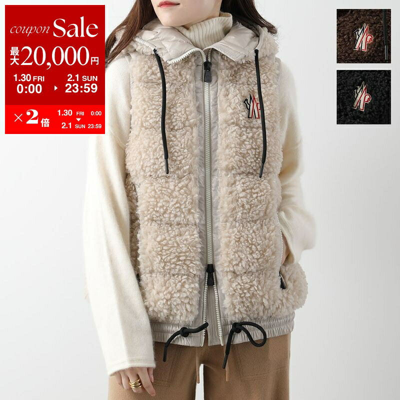 【最大2万円OFFクーポン対象・1/30～2/1限定】MONCLER GRENOBLE モンクレール グルノーブル ダウンベスト 8G00014 899A9 レディース ジレ TEDDY テディ フリース フード付き ロゴ カラー3色