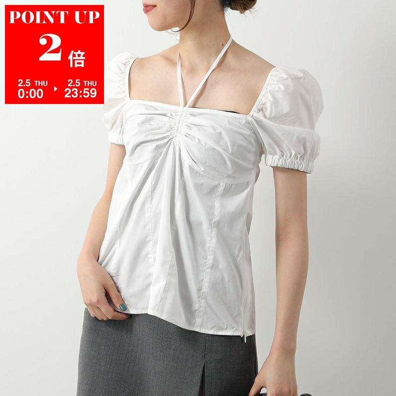 OperaSPORT オペラスポーツ ブラウス CHLOE TOP S24ED17 レディース 半袖 コットン アイコンロゴ刺繍 スクエアネック WHITE【po_sannn】