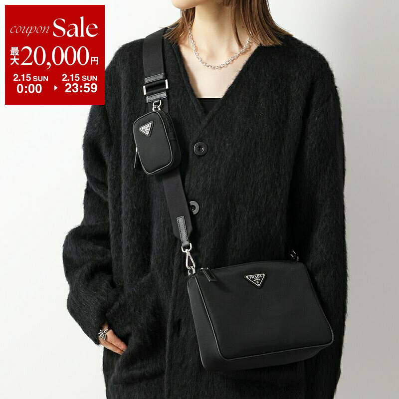 【最大2万円OFFクーポン対象・2/15限定】PRADA プラダ ショルダーバッグ 2VH113 2DMH レディース TESSUTO+SAFFIAN ナイロン クロスボディ ポーチ付き ジャガードロゴベルト トライアングルロゴメタル 鞄 F0002/NERO