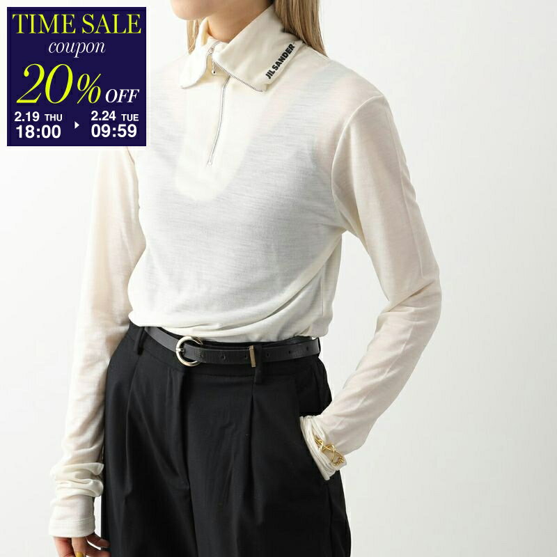 【20％OFFクーポン対象・2/24-9時59分迄】【訳あり-Mのみ】JIL SANDER+ ジルサンダー プラス ハーフジッププルオーバー J47GC0021 J70021 レディース カットソー セーラーカラー ハイネック 長袖 ロンT バージンウール混 ロゴ 028 102【cp_twen】