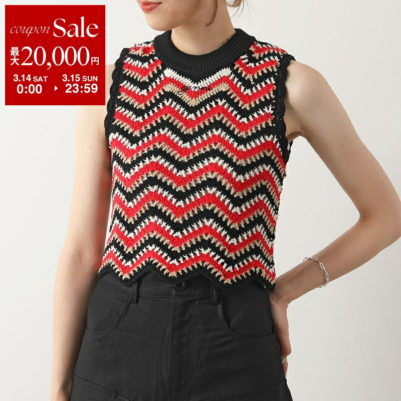 【最大2万円OFFクーポン対象・3/14～3/15限定】GANNI ガニー ニットベスト Cotton Crochet Vest K2160 2664 レディース クロシェ ノースリーブ ロゴ刺? 474/Racing-Red