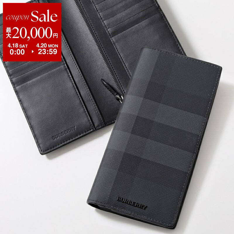 【最大2万円OFFクーポン対象・4/18～4/20限定】BURBERRY バーバリー 二つ折り長財布 MS CAVENDISH BRT 8070199 メンズ 小銭入れあり ロンドンチェック ロゴ A1208/CHARCOAL
