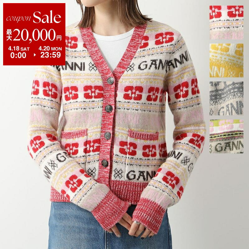 [최대 2만엔 OFF 쿠폰 대상·4/18~4/20 한정]GANNI 가니 가디건 Logo Wool Mix Cardigan K1901 K1959 K1971 K2035 2616 여성 니트 V넥 울 블렌드 컬러 4색