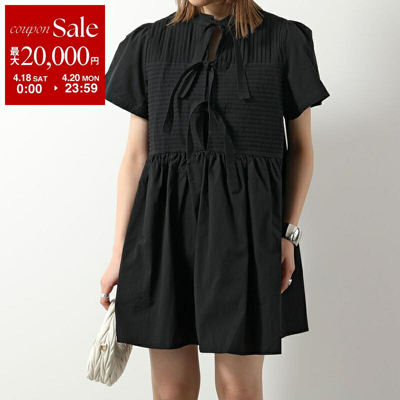 A Line - 【最大2万円OFFクーポン対象・4/18～4/20限定】GHOSPELL ゴスペル ワンピース Dillon Tie Front Mini Dress レディース ミニ丈 リボン タイ 半袖 チュニック コットン Coal-Black