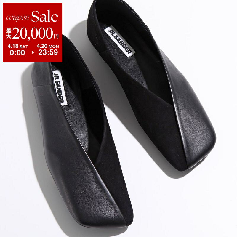 [최대 2만엔 OFF 쿠폰 대상·4/18~4/20 한정]JIL SANDER 질산더 발레 슈즈 BALLET SHOE J57WZ0001 P6442 레이디스 플랫 슈즈 스퀘어 투 가죽 신발 001 BLACK