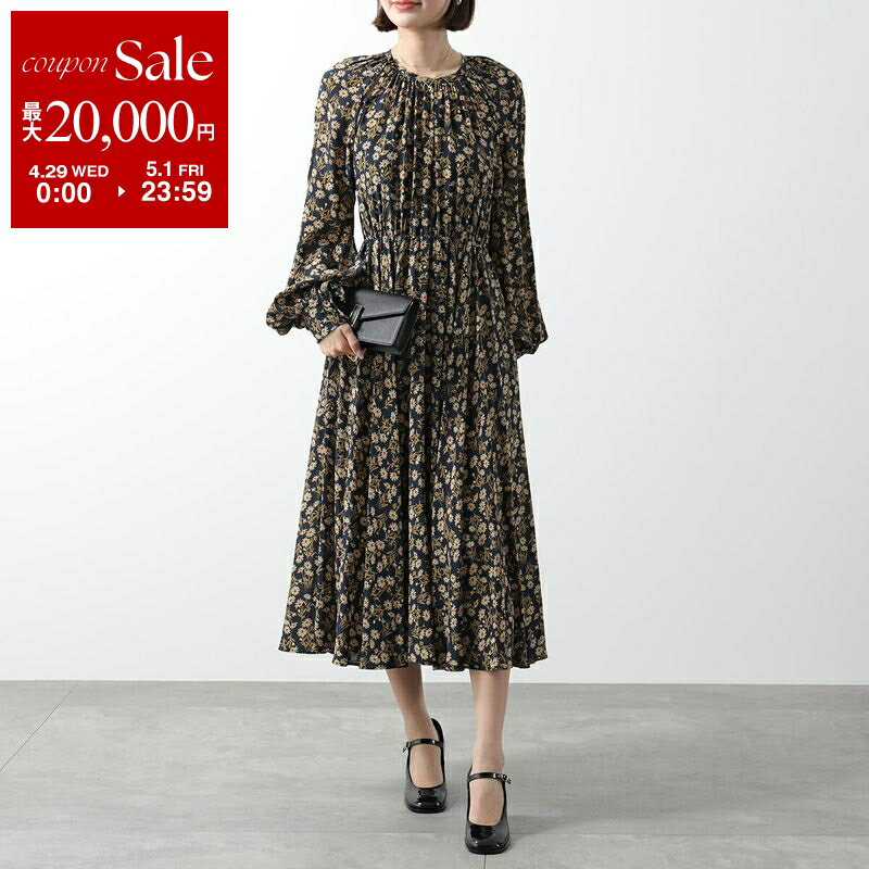 【最大2万円OFFクーポン対象 4/29～5/1限定】N°21 ヌメロヴェントゥーノ ワンピース H103 5549 レディース ドレス シフォン フレア プリーツ ロング丈 シルク ラウンドネック フラワー 総柄 SM61