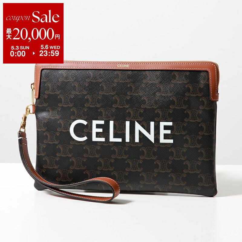 【最大2万円OFFクーポン対象 5/3～5/6限定】CELINE セリーヌ クラッチバッグ 10J502FES.04LU 10J502BZQ.04LU レディース スモールポーチ トリオンフ レザー キャンバス ストラップ付 ロゴ プリント 鞄 Tan