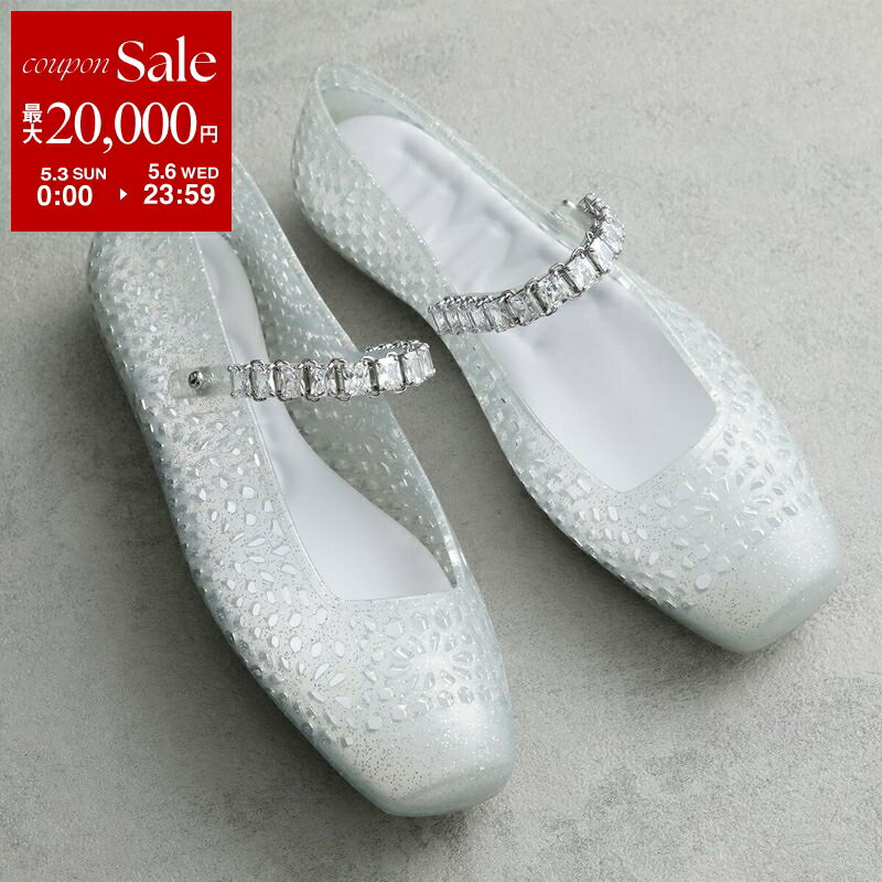 【最大2万円OFFクーポン対象 4/29～5/1限定】Jimmy Choo ジミーチュウ バレエシューズ THEJELLY NTX ザ ジェリー レディース クリスタル装飾 スクエアトゥ フラット シューズ 靴 CLEAR/SILVERMIX/CRYSTAL