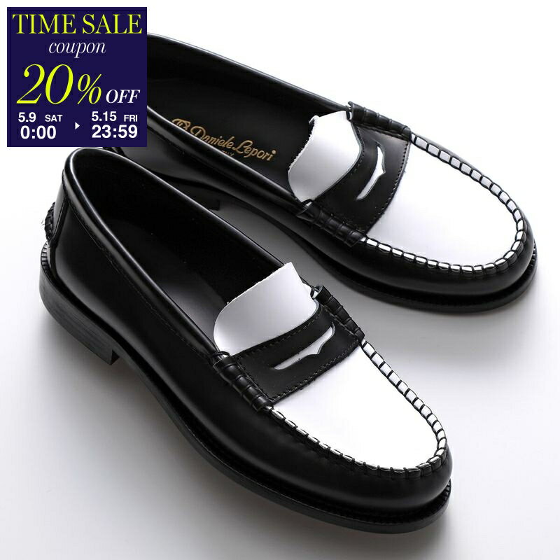 【20％OFFクーポン対象・5/9-0時～】DANIELE LEPORI ダニエル レポリ コインローファー 214 584 CUOIO レディース レザー バイカラー ラウンドトゥ 革靴 シューズ 靴 Nero【cp_twen】