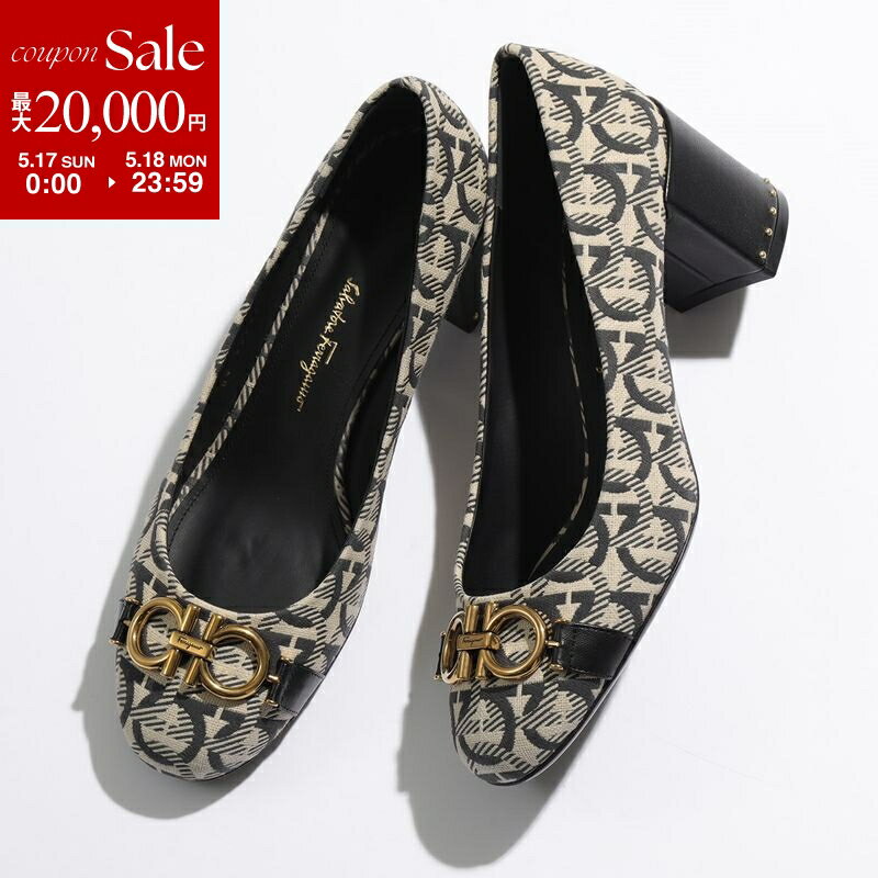 【最大2万円OFFクーポン対象 5/17～5/18限定】FERRAGAMO フェラガモ パンプス GARDA T 704751 レディース ガンチーニ シューズ ジャガード×レザー ワイズD 靴 NERO