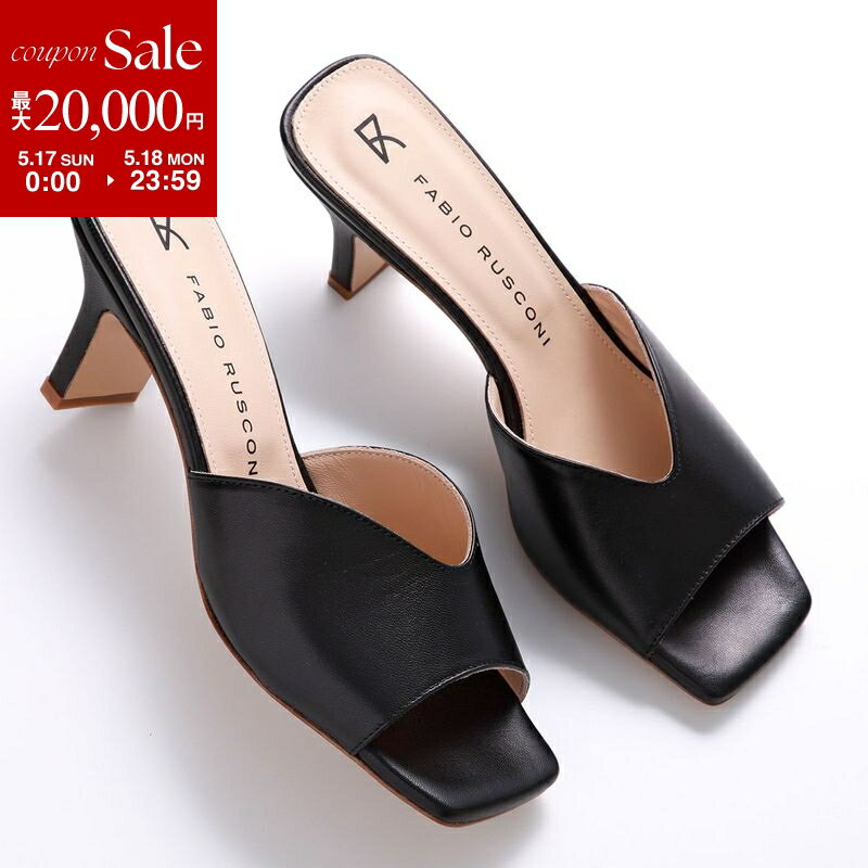 【最大2万円OFFクーポン対象・5/17～5/18限定】FABIO RUSCONI ファビオルスコーニ サンダル E-2508 NAPPA レディース 4.5cm ヒール レザー スクエアトゥ シューズ 靴 NERO
