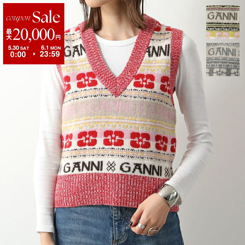 Rakuten - 【最大2万円OFFクーポン対象・5/30～6/1限定】GANNI ガニー ニットベスト Logo Wool Mix Vest K1902 K1972 K2036 2616 レディース Vネック ノースリーブ ウールブレンド プルオーバー カラー3色
