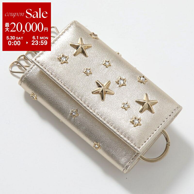 Rakuten - 【最大2万円OFFクーポン対象・5/30～6/1限定】Jimmy Choo ジミーチュウ キーケース NEPTUNE AUR ネプチューン レディース 6連 キーリング付き レザー スタースタッズ装飾 LIGHT-GOLD/LIGHT-GOLD