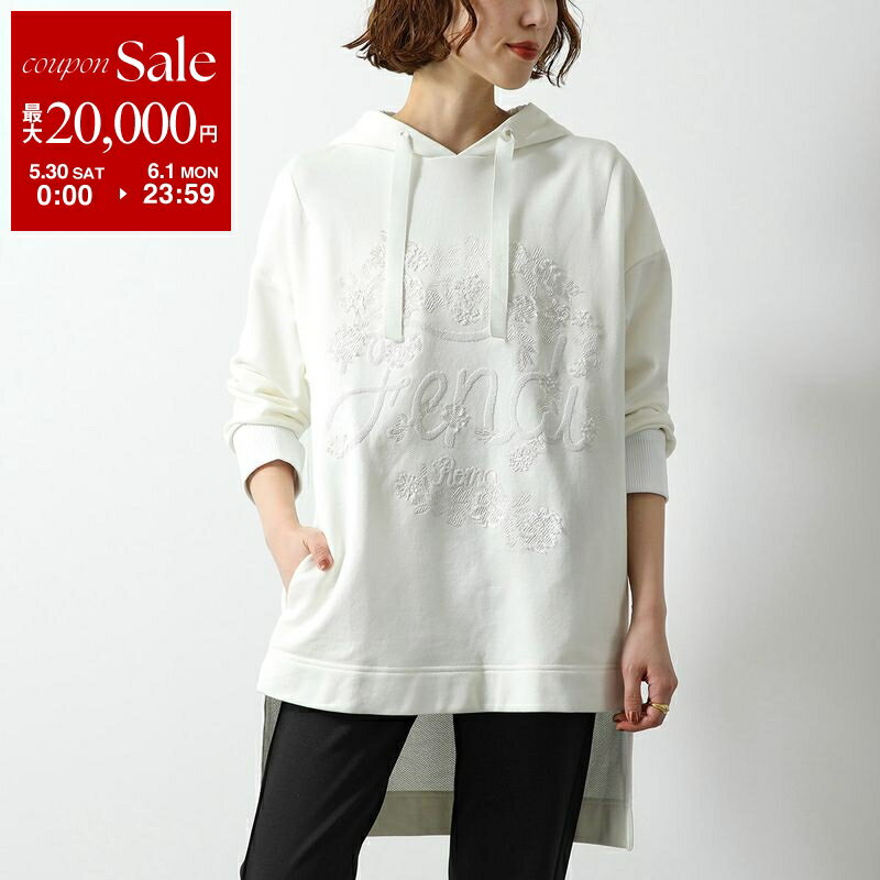 Rakuten - 【最大2万円OFFクーポン対象・5/30～6/1限定】FENDI フェンディ パーカー FS6972 A1VQ レディース プルオーバー スウェット 長袖 スパンコール ロゴ 刺繍 コットン チュニック フード付き F0ZNM/WHITE