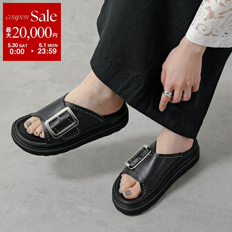 【最大2万円OFFクーポン対象 5/30～6/1限定】MOHI モヒ サンダル 1902483G レディース レザー ベルト スタッズ バックル シューズ 靴 NEGRO