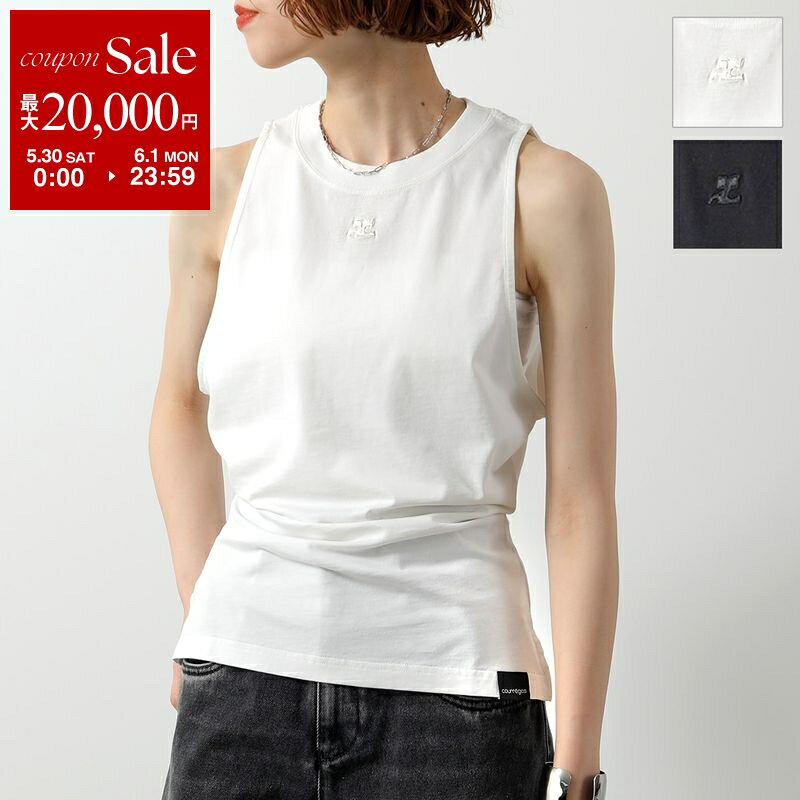 Rakuten - 【最大2万円OFFクーポン対象・5/30～6/1限定】Courreges クレージュ タンクトップ FITTED TANK TOP 125JDE094JS0107 レディース ノースリーブ ロゴ 刺繍 カラー2色