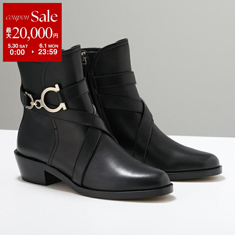 Rakuten - 【最大2万円OFFクーポン対象・5/30～6/1限定】FERRAGAMO フェラガモ ショートブーツ SHADI シャディ 726590 レディース レザー アンクルブーツ ガンチーニ ワイズC シューズ 靴 NERO