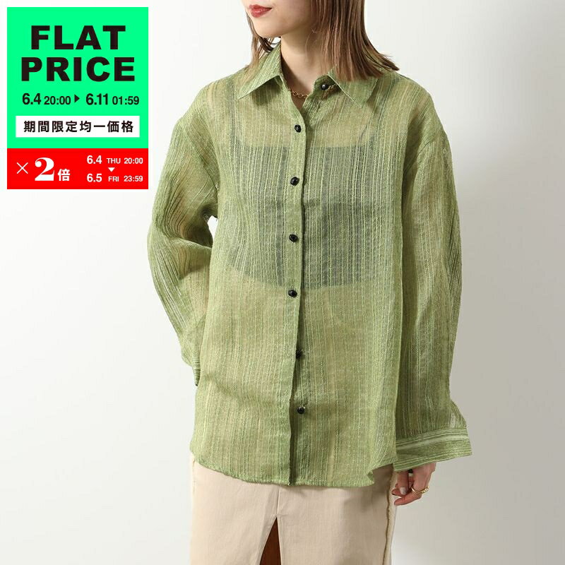 GHOSPELL ゴスペル シャツ Della Oversized Shirt レディース ブラウス 長袖 シアー 立体ボタン Olive-Green