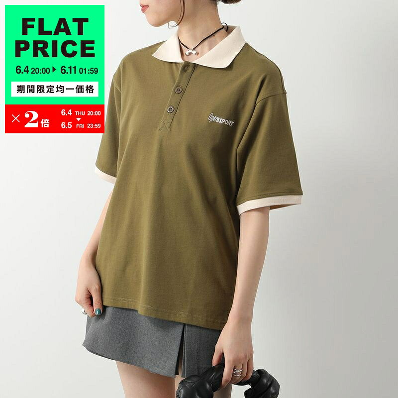 【8,000均一価格・6/4-20時～】OperaSPORT オペラスポーツ ポロシャツ QUINN UNISEX POLO SHIRT S56ED17 レディース 半袖 コットン ロゴ刺繍 バイカラー OLIVE-DRAB【flat_price】