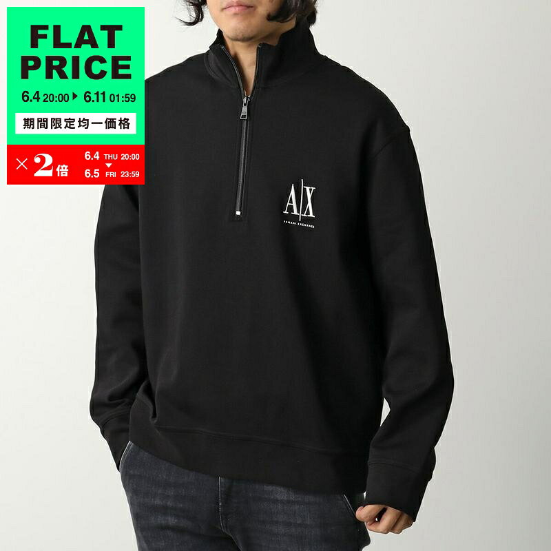 【10,000均一価格 6/4-20時～】ARMANI EXCHANGE A/X アルマーニ エクスチェンジ トレーナー XM000370 AF10818 メンズ スウェット 長袖 ハーフジップ ハイネック ロゴ 刺繍 UC001/BLACK【flat_price】