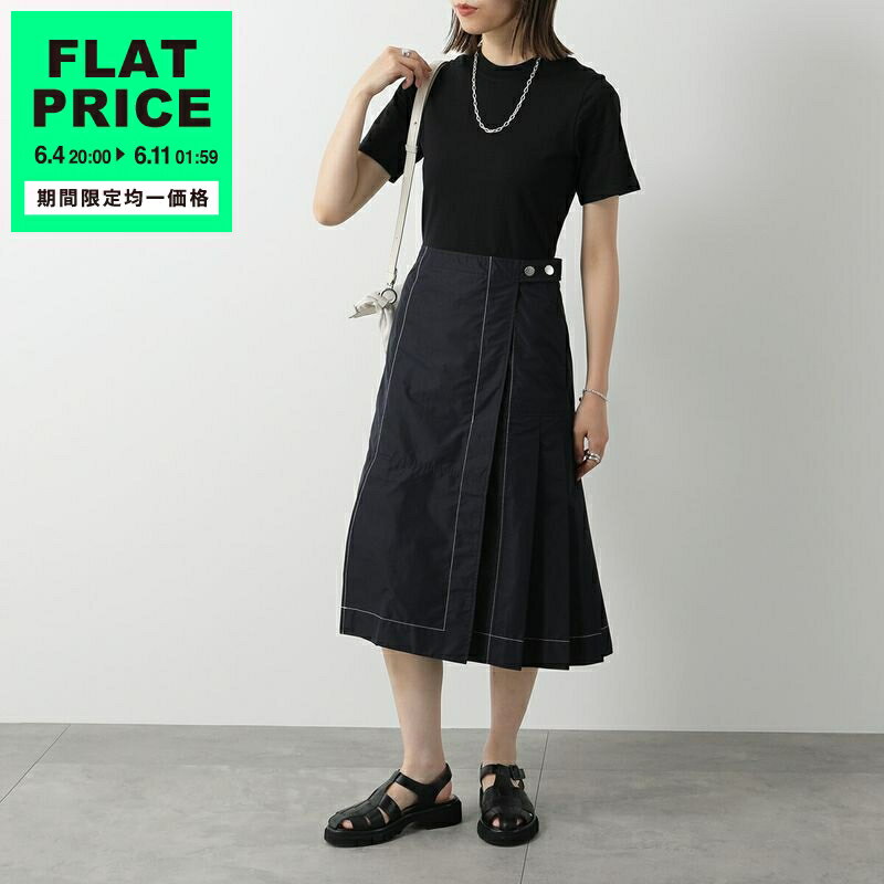 3.1 Phillip Lim スリーワンフィリップリム ワンピース E241-90139LCE レディース 半袖 Tシャツ プリーツ コンビ コットン ミディ丈 BLACK-MIDNIGHT