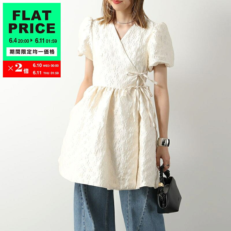 Sister Jane シスタージェーン ワンピース Lilith Jacquard Wrap Dress DRD485 レディース ジャガード 花柄 半袖 Vネック ミニ丈 Whipped-Cream