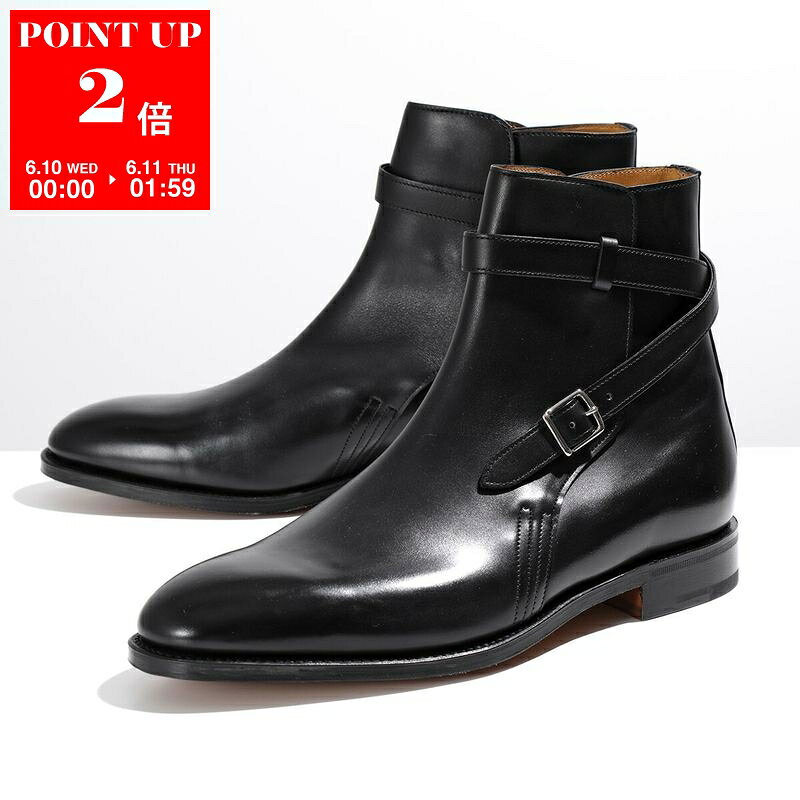 JOHN LOBB ジョンロブ ジョッパーブーツ ABBOT アボット 400041L CALF H/W メンズ レザー クロスストラップ アーモンドトゥ ワイズE 革靴 BLACK