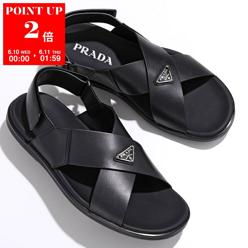 PRADA 프라다 크리스 크로스 샌들 2X3121 3LEM 남성 가죽 트라이앵글 로고 신발 신발 F0002 / NERO