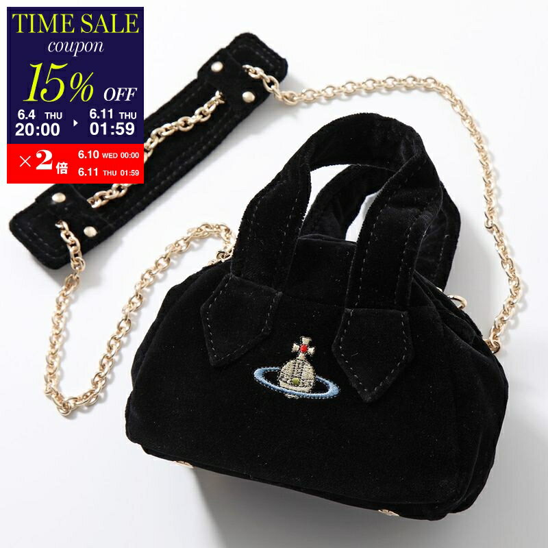 Vivienne Westwood ヴィヴィアンウエストウッド ショルダーバッグ YASMINE MINI ヤスミン 45030010 W00BX PF001 レディース ベルベット ハンドバッグ オーブ刺繍 鞄 N405/BLACK